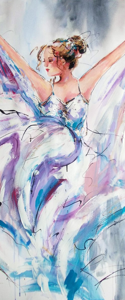 Lotus  -Ballerina Painting on Paper by Antigoni Tziora