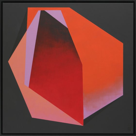 Abstract Painting - Diamond Red Orange Marble - Incl. frame - 95x95cm - Ronald Hunter - 29S