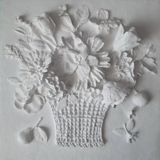 Sculptural wall art "Basket of flowers"