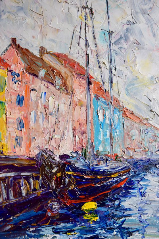 Original oil painting Harbour Nyhavn in Copenhagen