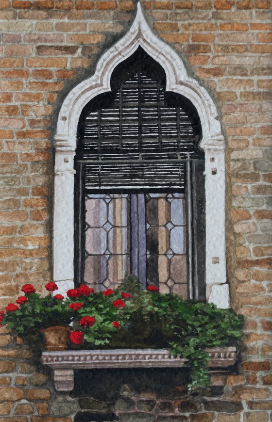 Gothic Window with Flowers, Venice
