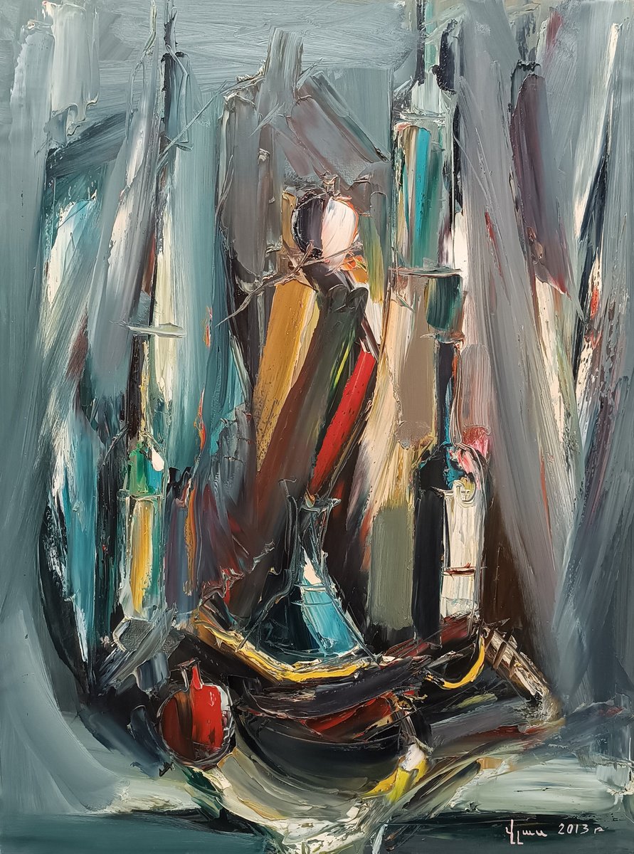 Abstract Still Life Oil Painting By Vlas Ayvazyan, 24 X 31", Celebration In Color, Original Artwork