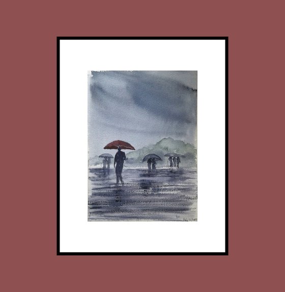 The Red Umbrella on a rainy day