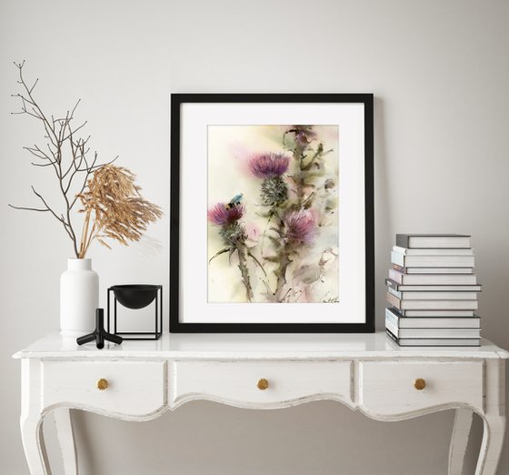 Thistle - Pink Flowers Painting, Scotland National Flower