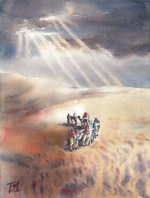 Camel caravan, Camels in desert, The Path by Bozhidara Mircheva