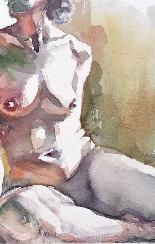 nude with banded knee by Goran Žigolić Watercolors
