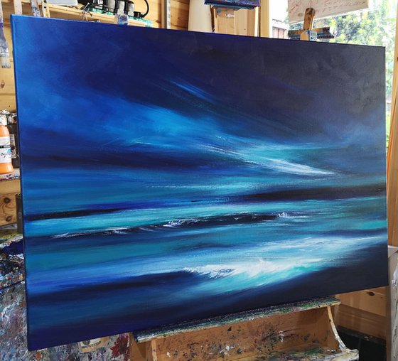 "Midnight Blue" - Cornish Seascape, Art, Skyscape