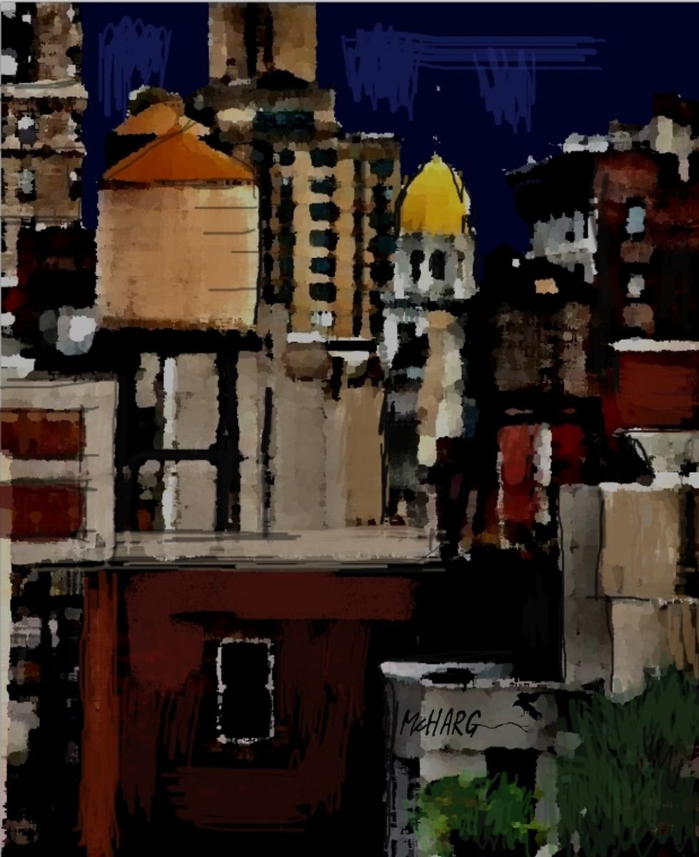 CITY AT NIGHT 28x34 by Joe McHarg