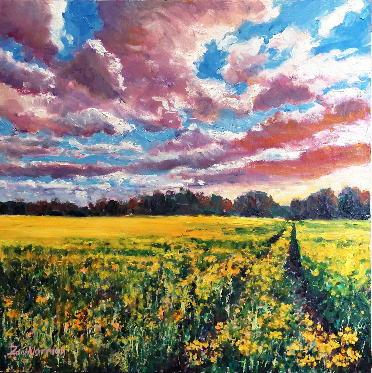 Impressionistic Landscape Oil Painting By Zoe Elizabeth Norman, 12 X 12", Golden Field, Original Artwork