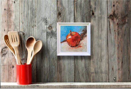 Red Apple Painting Original Art Fruit Still Life Wall Art Kitchen Artwork