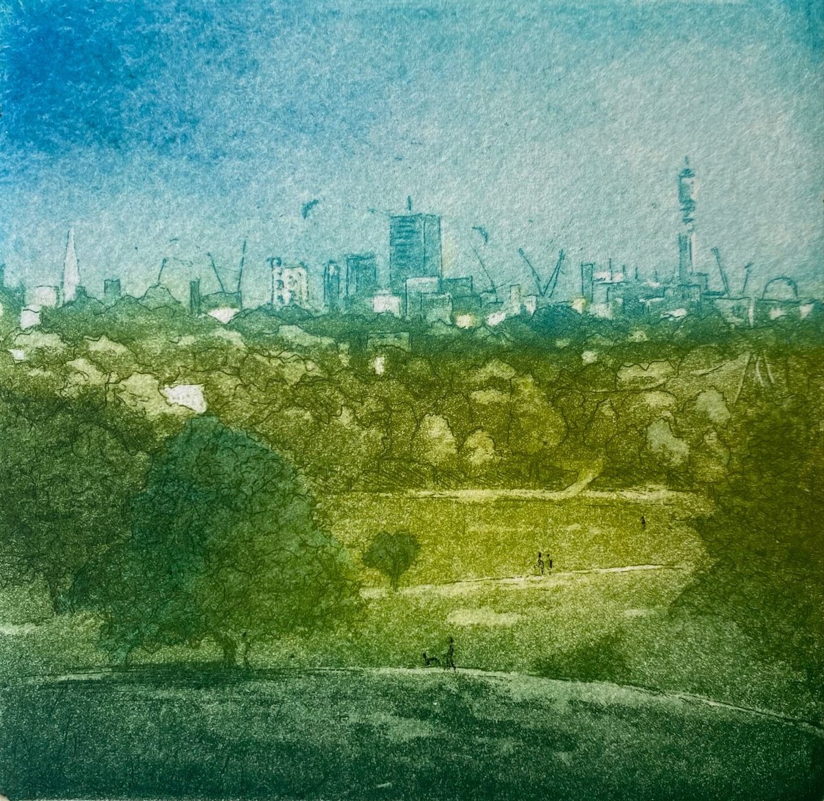 Illustrative Landscape Etchings & Engravings By Rebecca Denton, 7 X 7", London View South, Mini, Original Artwork