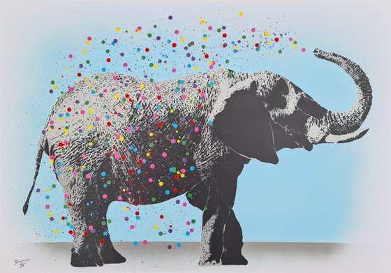 Naughty Elephants Squirt Paint - Banksy / Street Art Style Vibrant and Playful Graffiti Artwork on Canvas