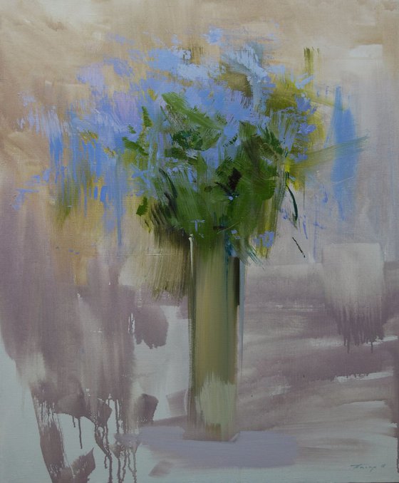 Oil flower painting "Sentimental Blue"