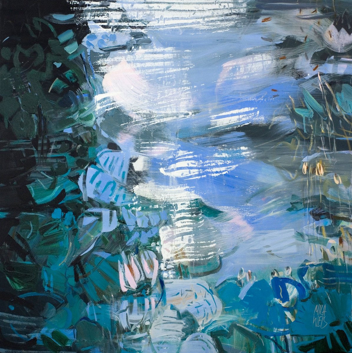  Water Lilies In The Moonlight By Mila Weis, 39 X 39, Artwork For Sale On Artfinder
