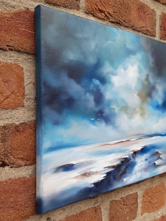 Landscape Painting Clouds Wall Art Blue Seascape