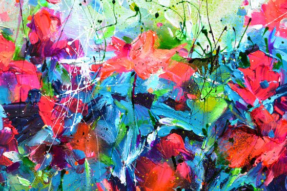 Red Wild Poppies Field at Dusk