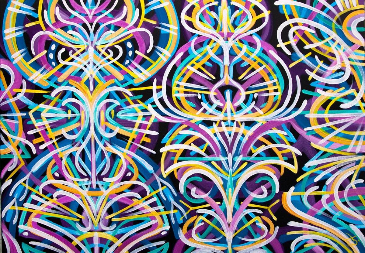 Geometric Abstract Oil Painting By Jakub Jecminek, 28 X 20, Energy 6624, Original Artwork