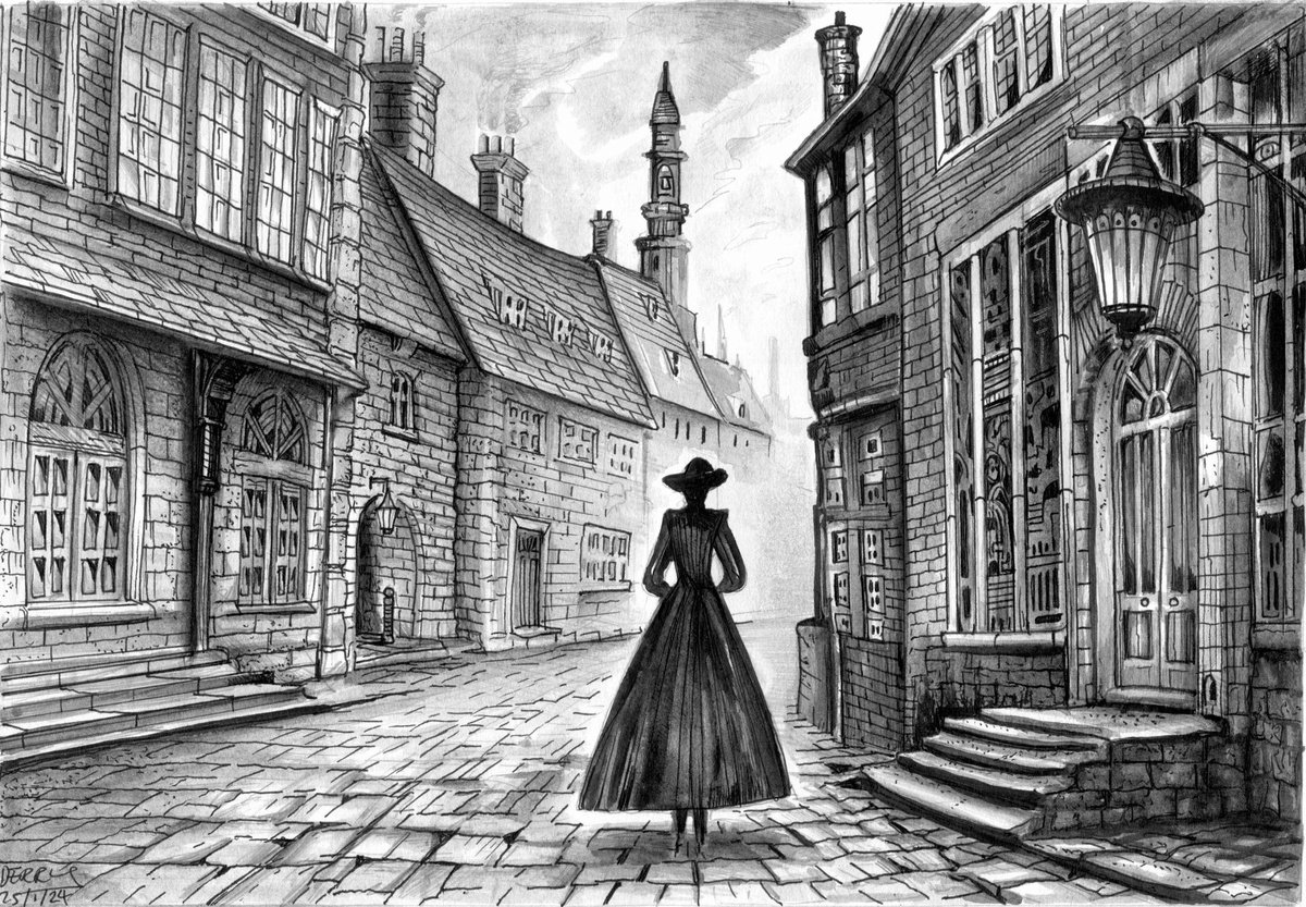 Illustrative Portrait Drawing By Spencer John Derry, 12 X 8", Lady In Black, Original Artwork