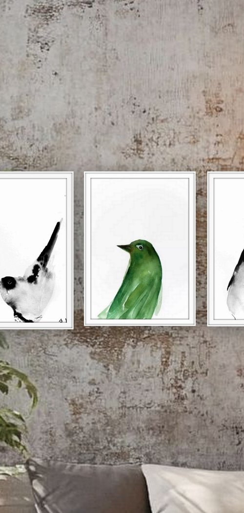 Birds in Watercolor. Set of 3. by Nadia Moniatis