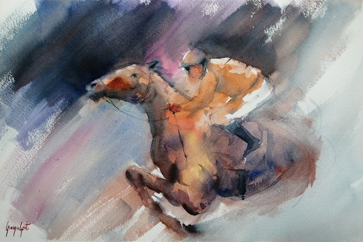 Impressionistic Watercolour , The Horse Race 48 By Giorgio Gosti, 21 X 14, Artwork For Sale On Artfinder