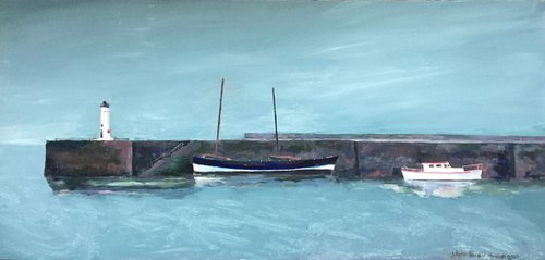 'Two boats at Anstruther Harbour' by Stephen Howard Harrison