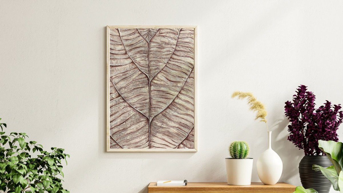 Abstract Botanical Acrylic Painting By Narine Vardanyan, 20 X 28", Eternal Leaf, Original Artwork