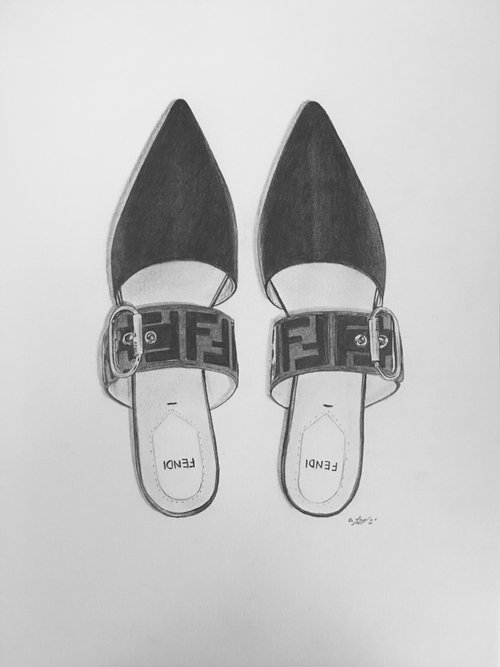 Fendi Shoe Graphite Drawing by Amelia Taylor