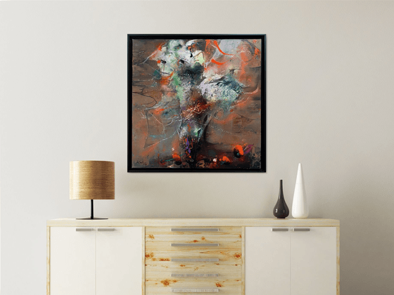 Large scale framed fascinating earth tones and orange still life painting  by O KLOSKA