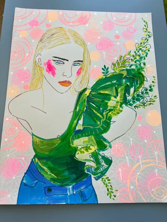 Blonde Woman in Green