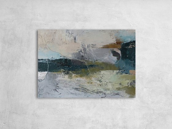 "Fall 5" Gray teal green abstract acrylic art