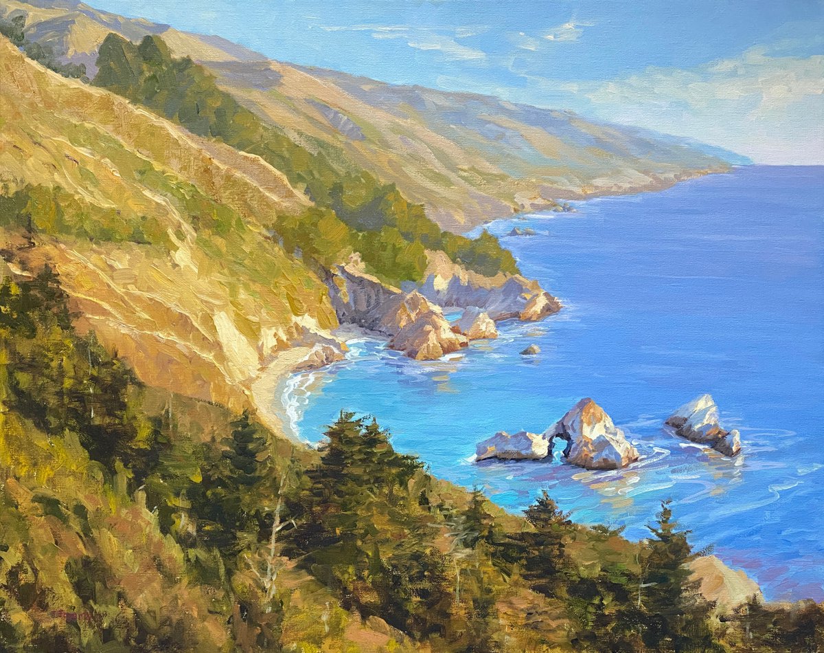 Impressionistic Landscape Oil Painting By Tatyana Fogarty, 30 X 24", Golden State Coast, Original Artwork