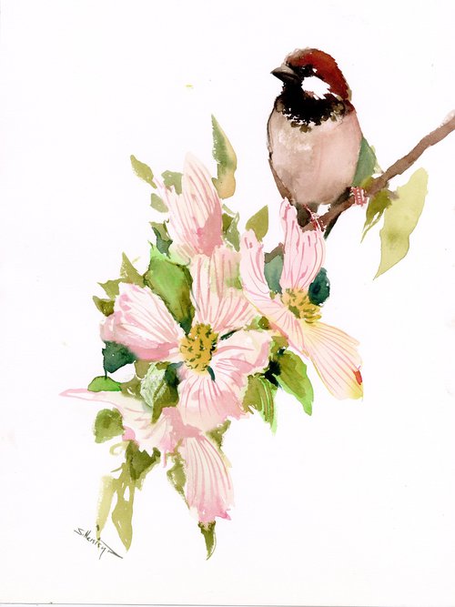 Sparrow and Dogwood by Suren Nersisyan