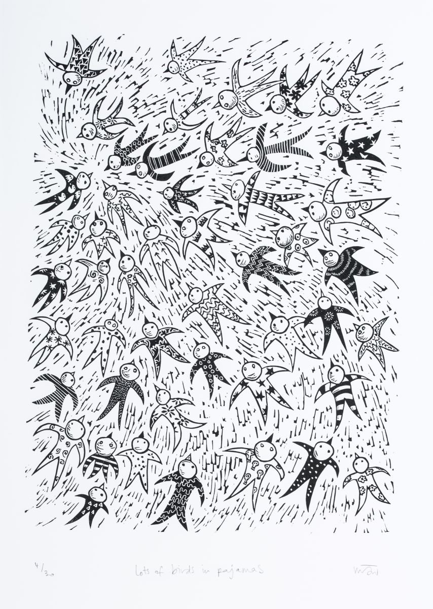 Lots of birds in pyjamas by Melanie Wickham