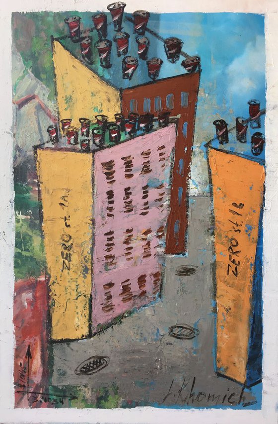 Zero street, Cityscape Painting, Original oil Painting