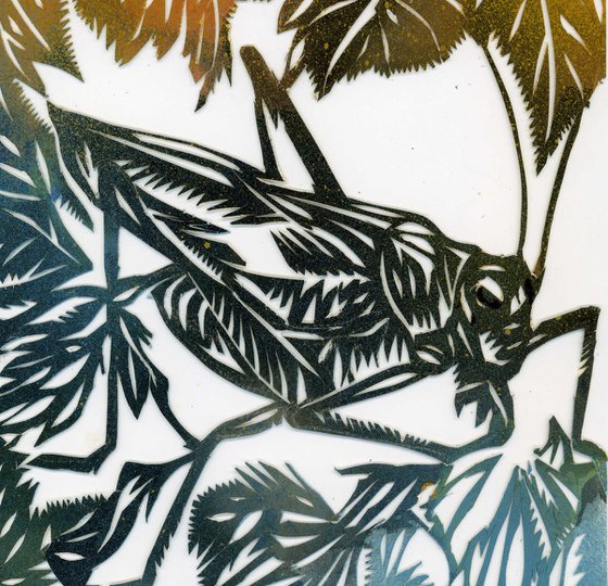 grasshopper watercolor papercut