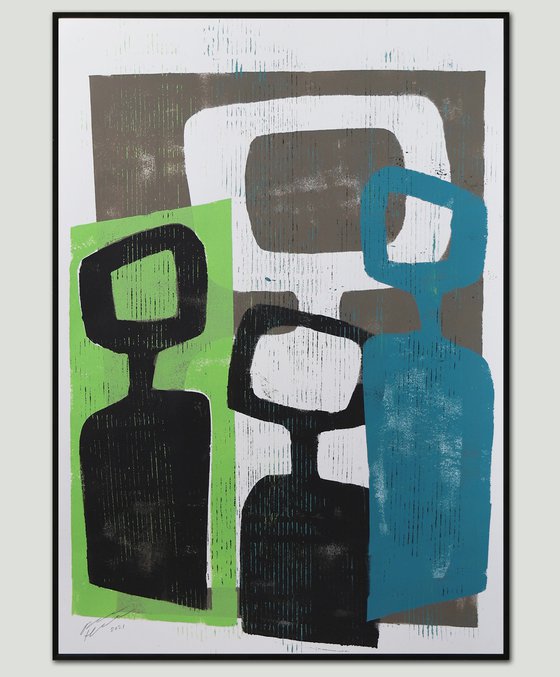 Family Portrait - Art on paper - in Blue & Green (A2-42cmx59,4cm) 34J