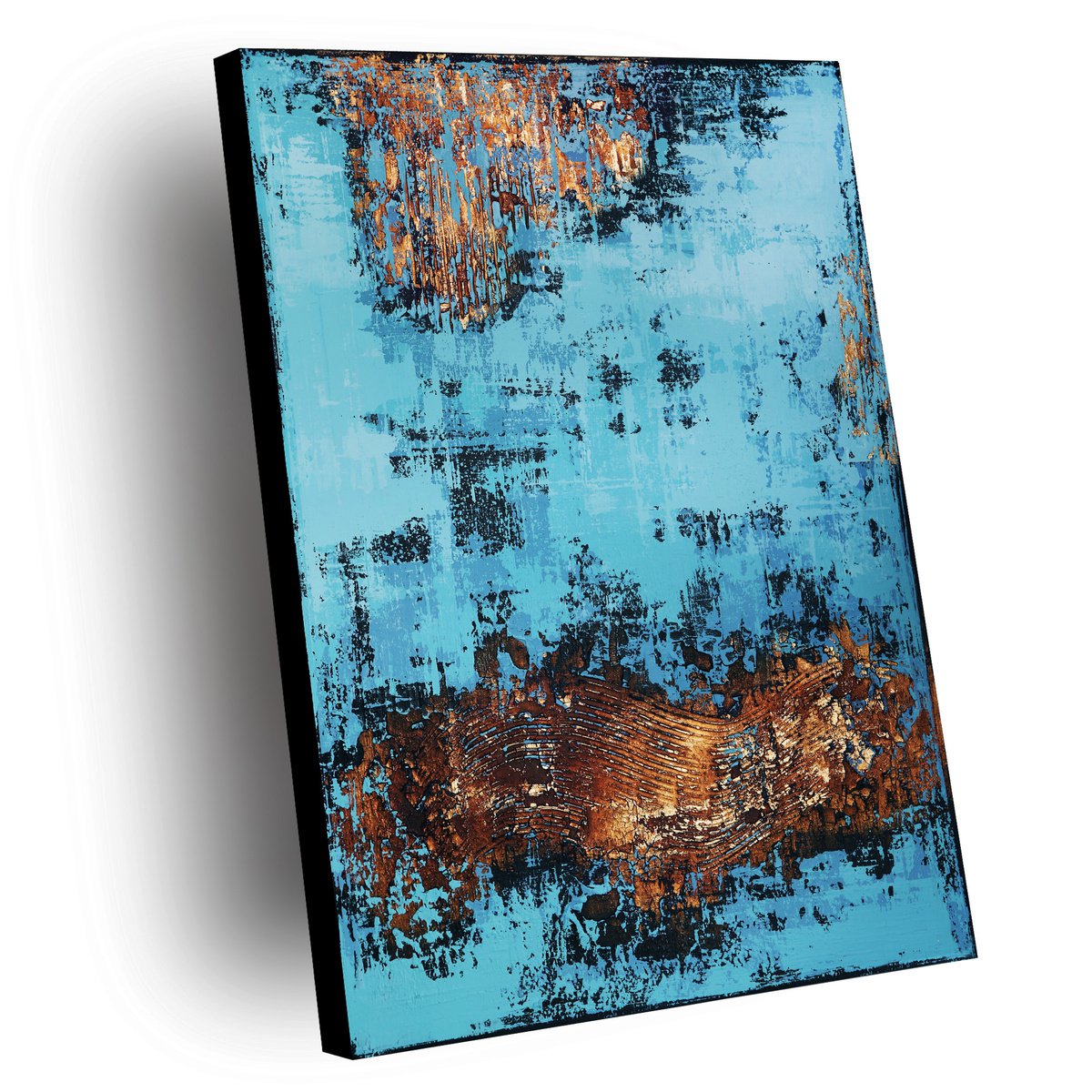 VENEZIA - ABSTRACT ACRYLIC PAINTING TEXTURED * TURQUOISE BLUE * COPPER * GOLD by Inez Froehlich