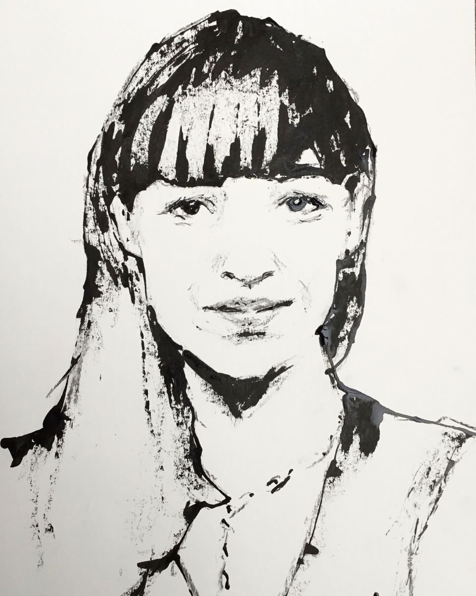 Expressive Portrait Acrylic Painting By Dominique Deve, 12 X 16, Mother Of C., Original Artwork