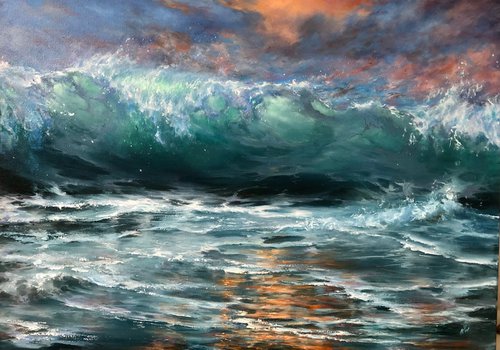 Stormy Evening - breaking wave by Alesia Yeremeyeva