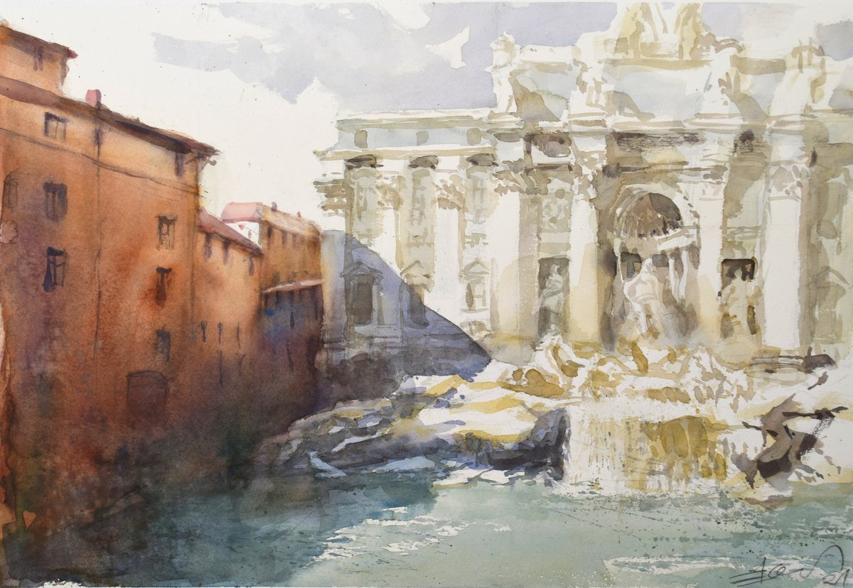 Rome,Trevi Fountain by Goran Zigolic Watercolors