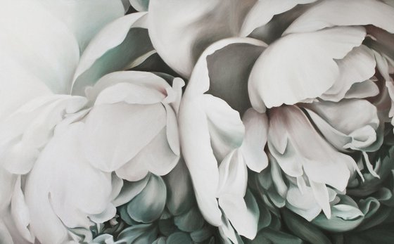 "Tender peonies 2" White flower oil art