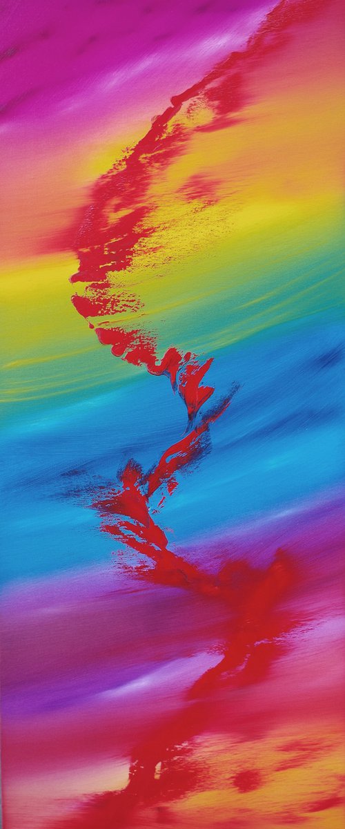 Rainbow rhapsody, 40x100 cm, Deep edge, LARGE XL, Original abstract painting, oil on canvas by Davide De Palma