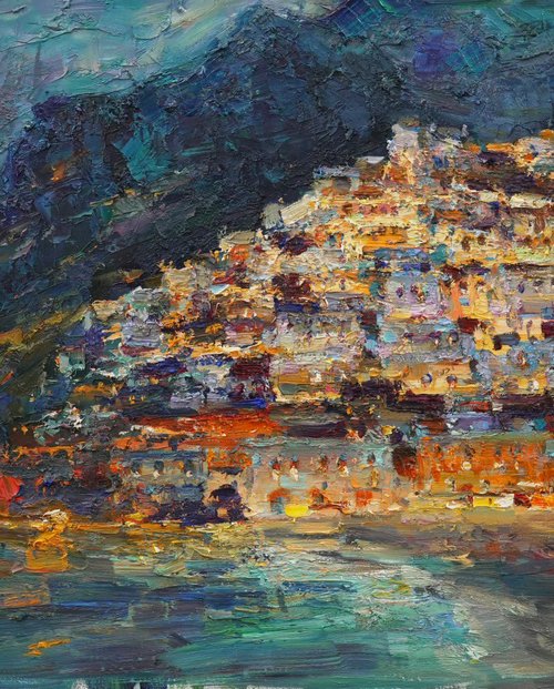 Positano beach at night by Sergei Chernyakovsky