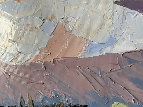 Abstract Landscape. Original impasto, Palette knife oil painting.