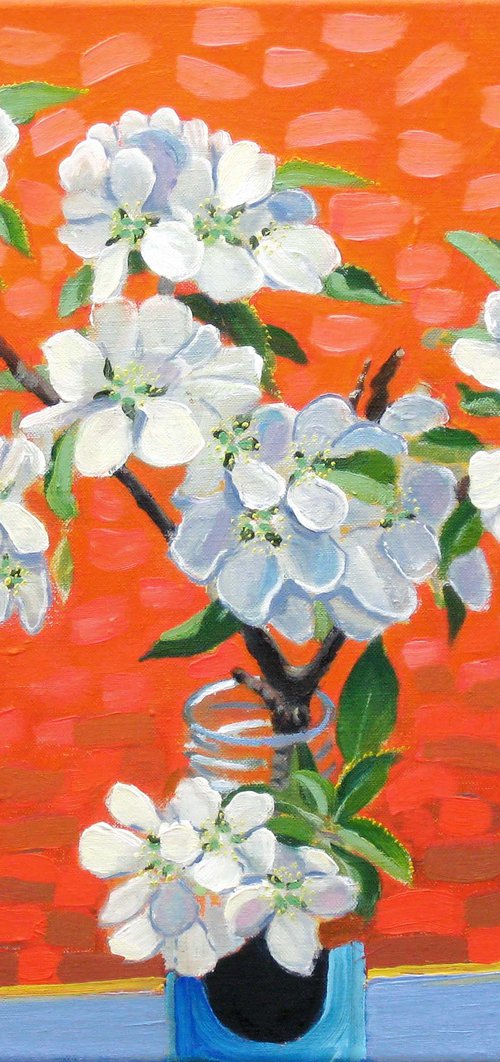 Apple Blossom against a Red Background by Richard Gibson