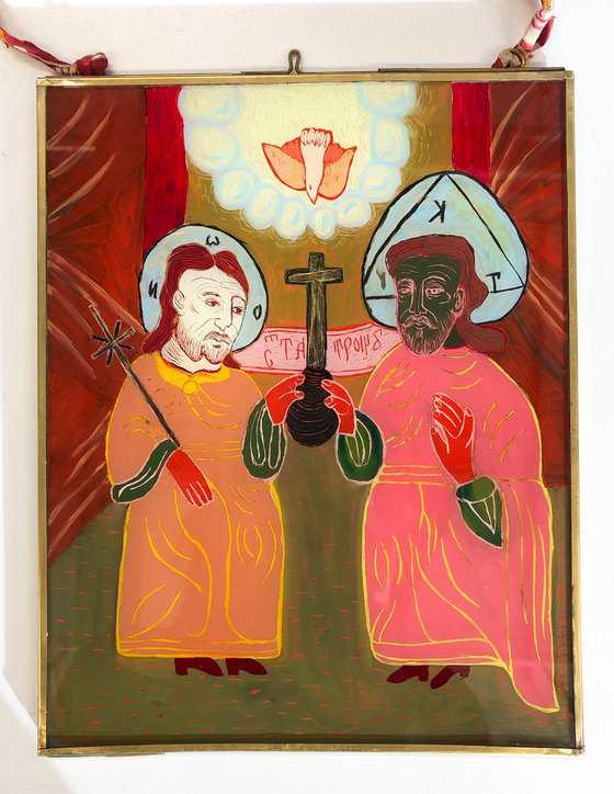 'The Holy Trinity' original glass painting/iconography