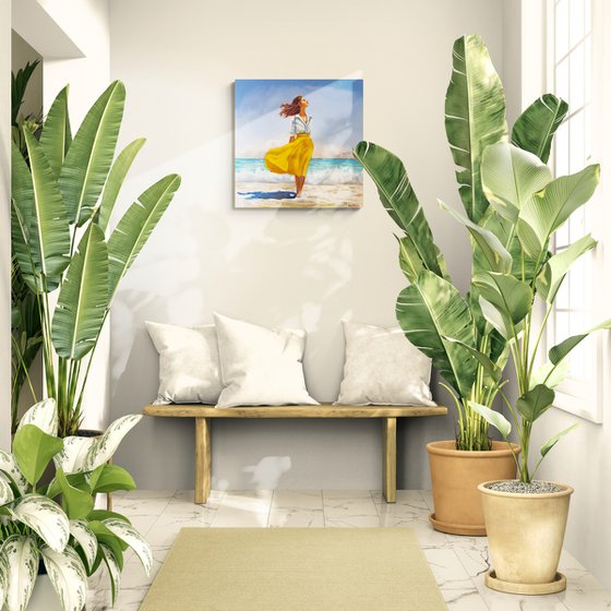 Beach Woman in Yellow Skirt