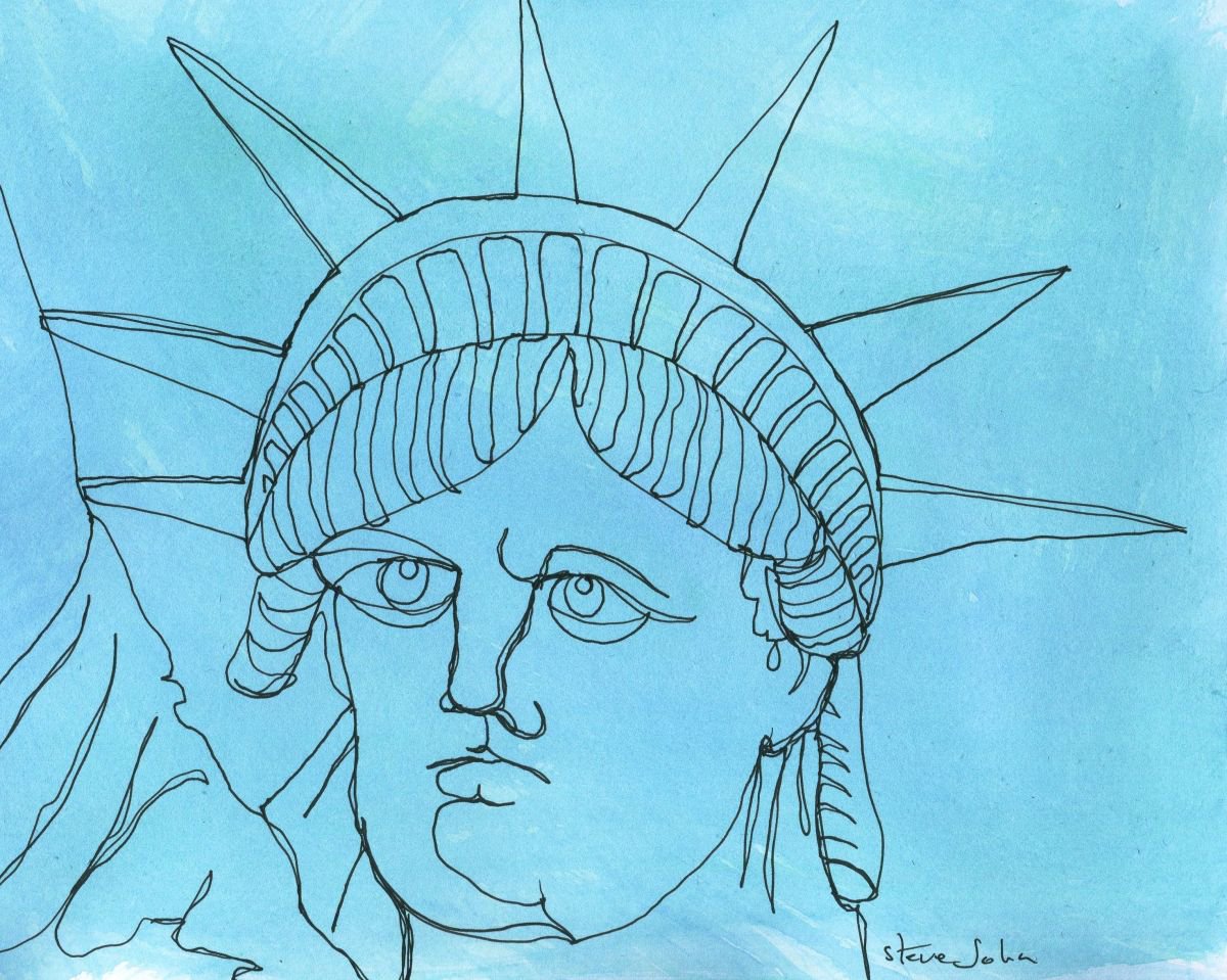 Statue of Liberty, close up. Continuous Lone drawing by Steve John