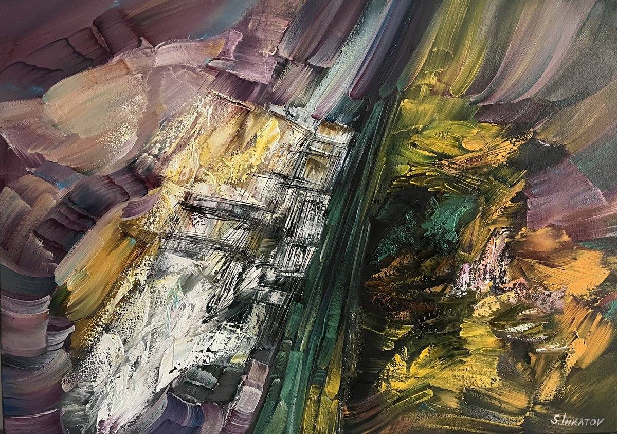 Abstract Oil Painting By Sergei Inkatov, 28 X 20", Homecoming, Original Artwork