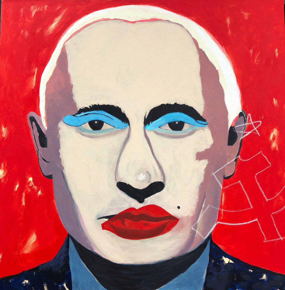 Urban And Pop Portrait Oil Painting By Ken Vrana, 36 X 36", Miss Russia, Original Artwork